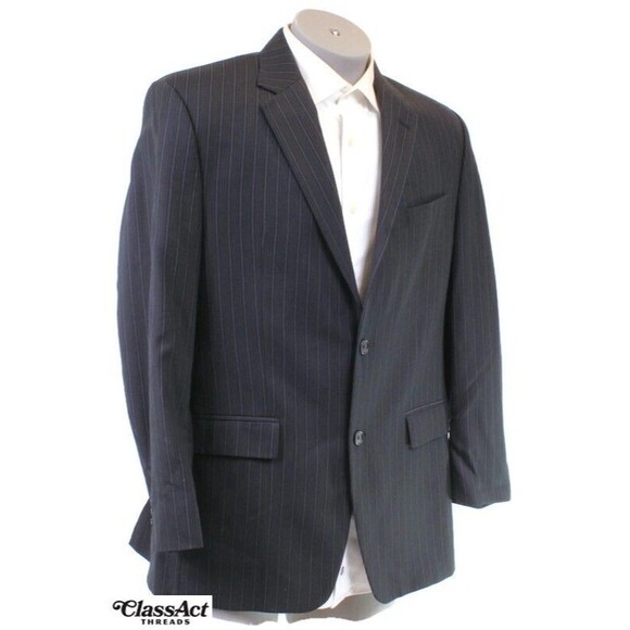 Michael Kors Mens Black Striped Wool Sport Coat Blazer Suit Jacket 40R - Picture 1 of 7